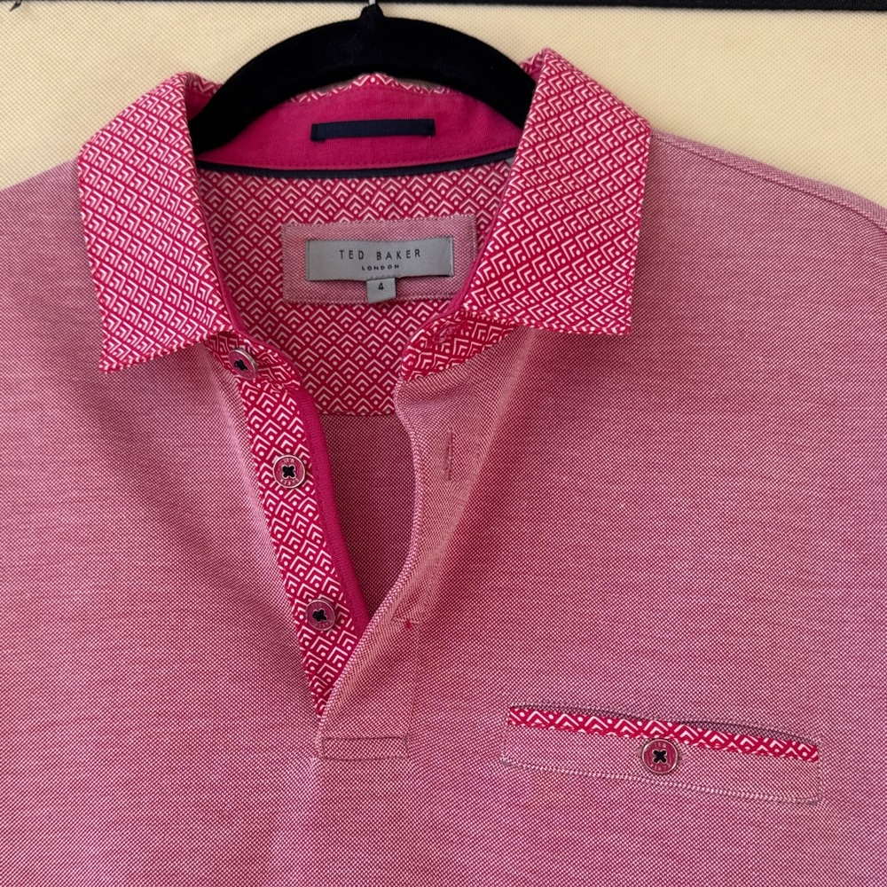 Ted Baker Pink/Red Polo Shirt with Patterned Collar